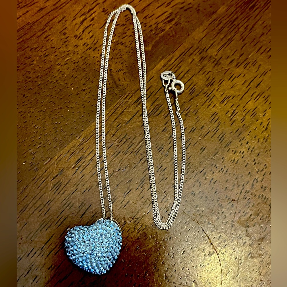Sterling silver necklace with sterling silver blue heart. 🩵
